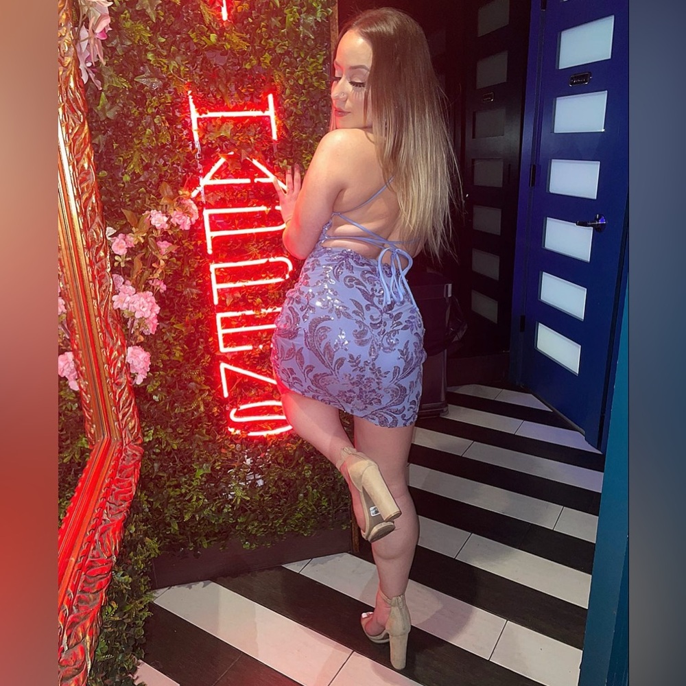 Blue Sequin Dress with Tie Up Back